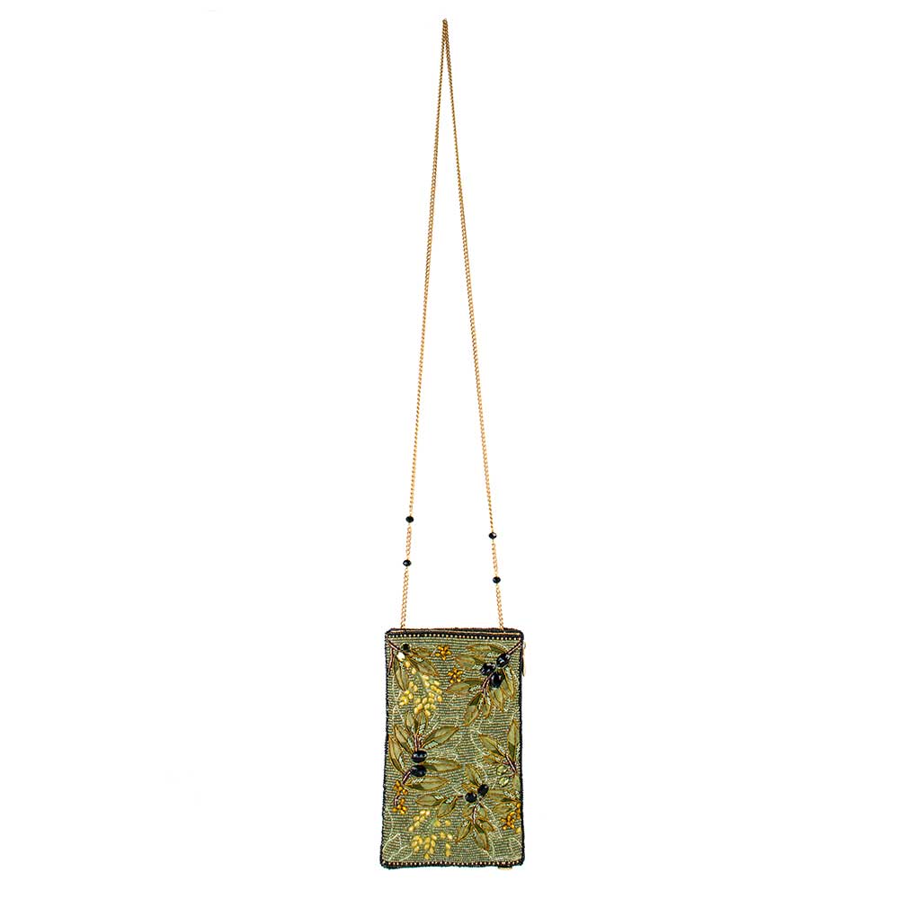 Olive Branch Beaded and Embroidered Crossbody Phone Bag