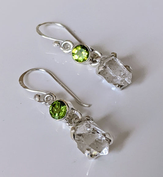 Herkimer Diamond & Peridot Earrings