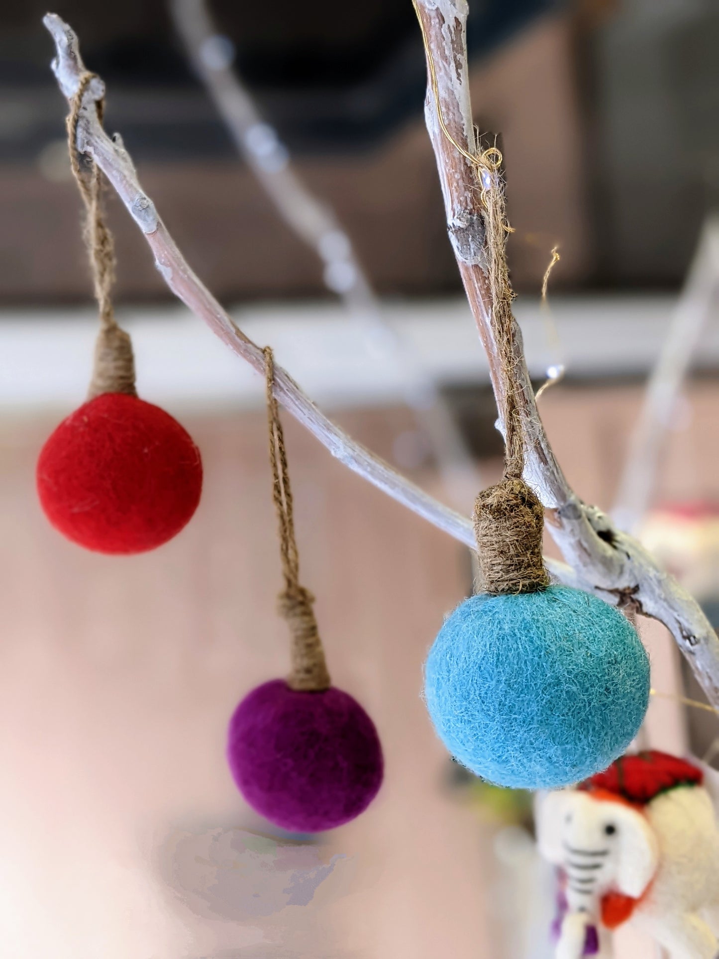 Blue Felt Ball Ornament