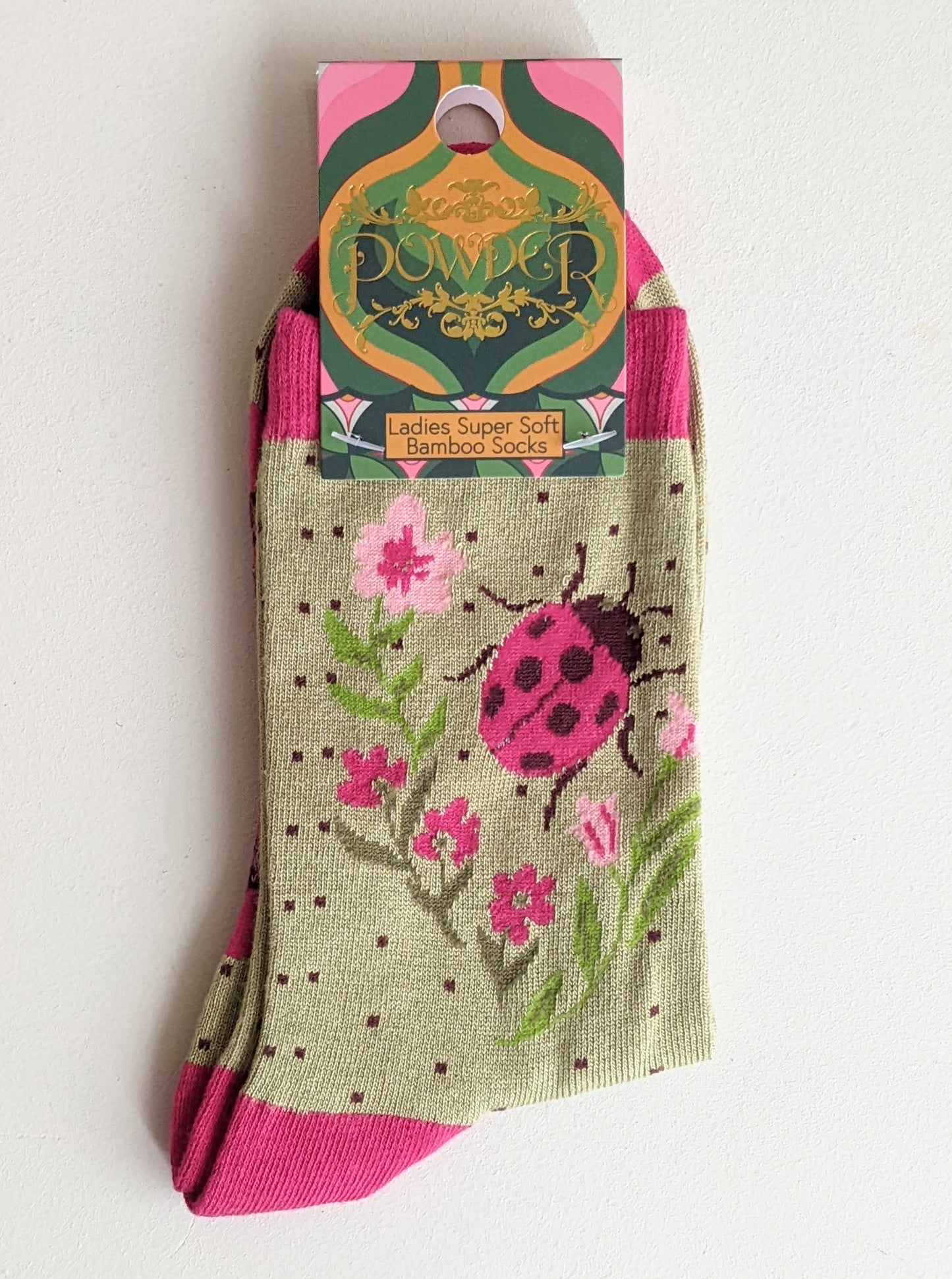 Ladies Ankle Socks - Ladybird in Sage