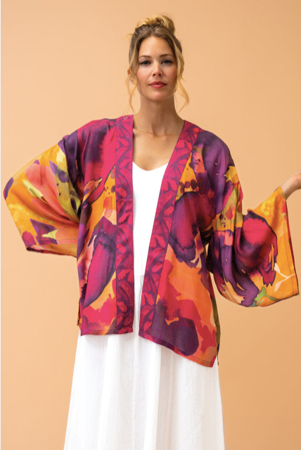 Oversized Blooms Kimono Jacket in Mustard