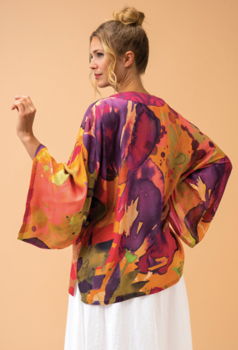 Oversized Blooms Kimono Jacket in Mustard