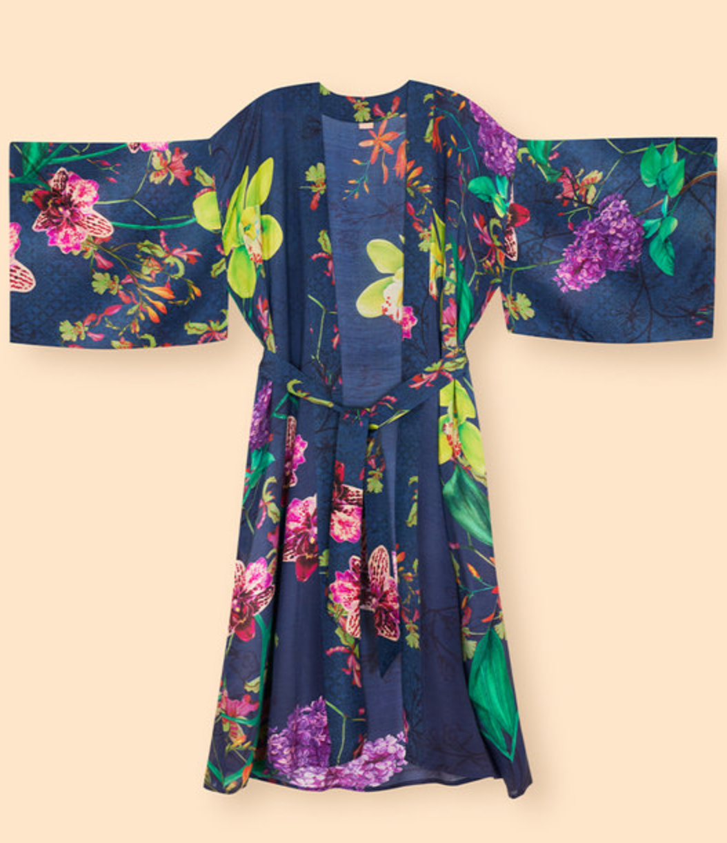 Exotic Evening in Ink Kimono Gown