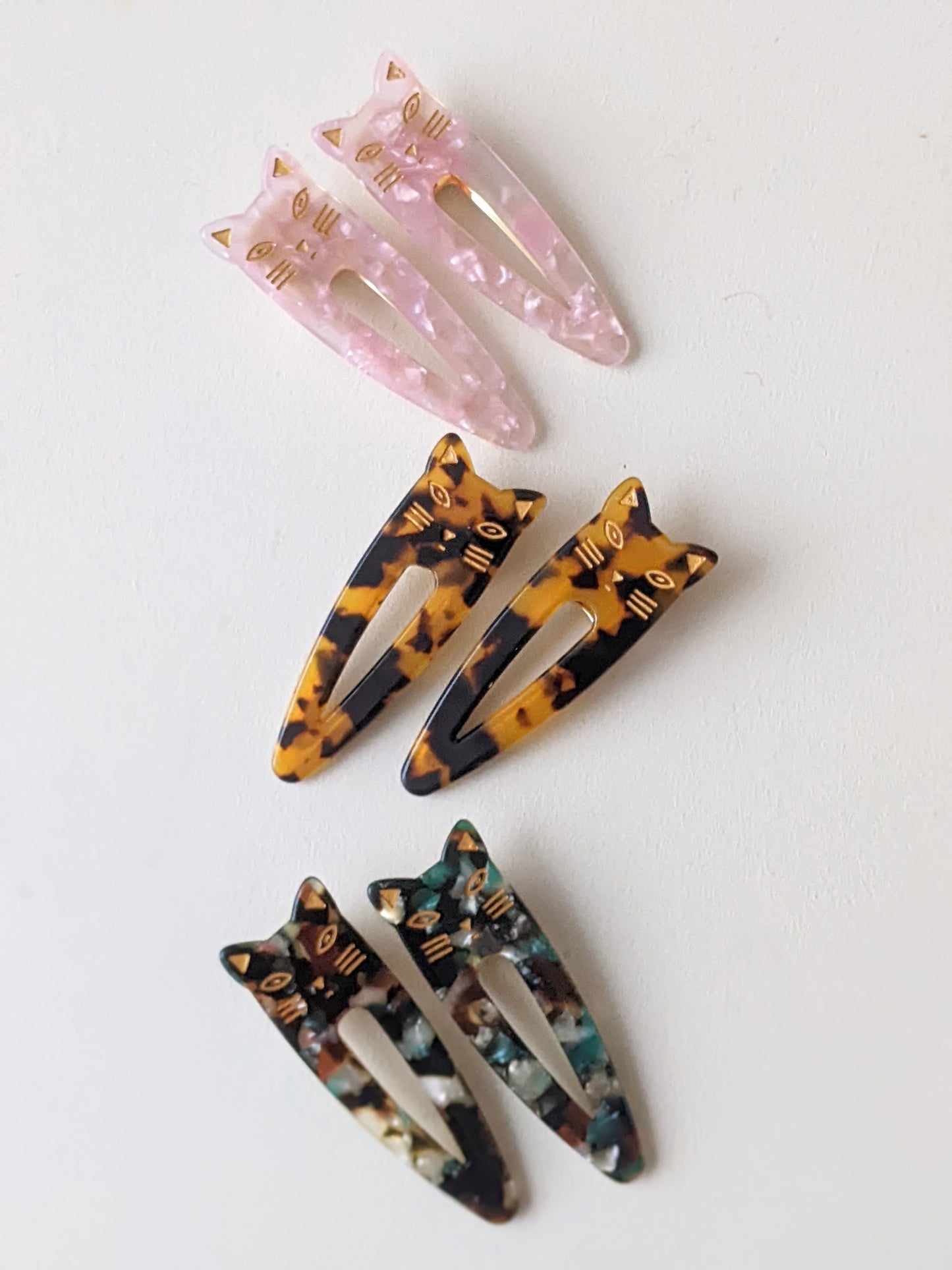 Cat Acetate Hair Clips Set Of 2, Eco-friendly: BlackGreen