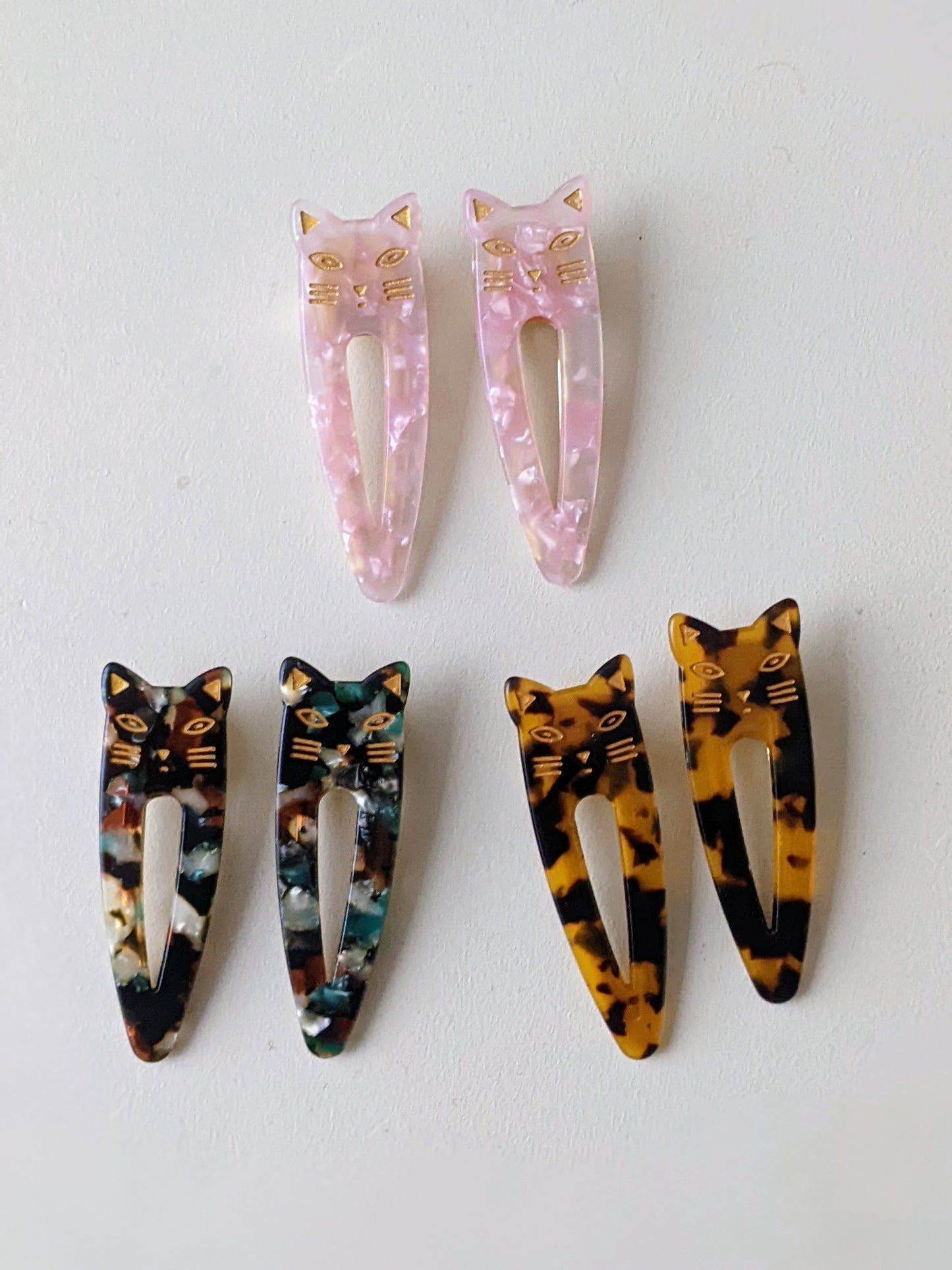 Cat Acetate Hair Clips Set Of 2, Eco-friendly: BlackGreen