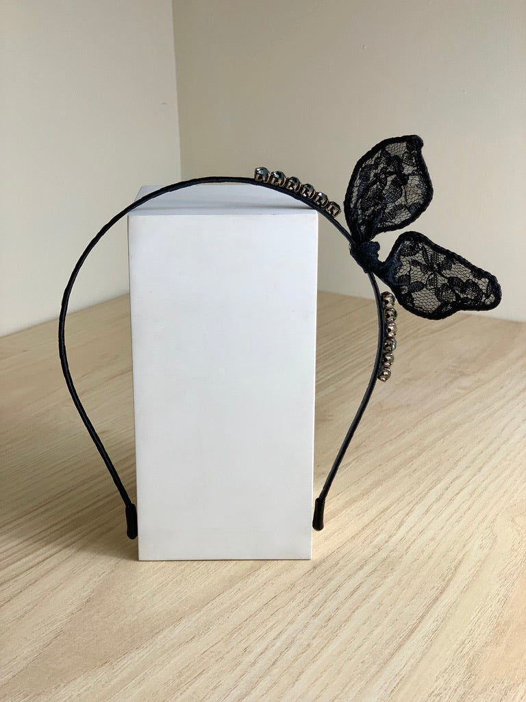 Side Lace Bow Crystal Headband