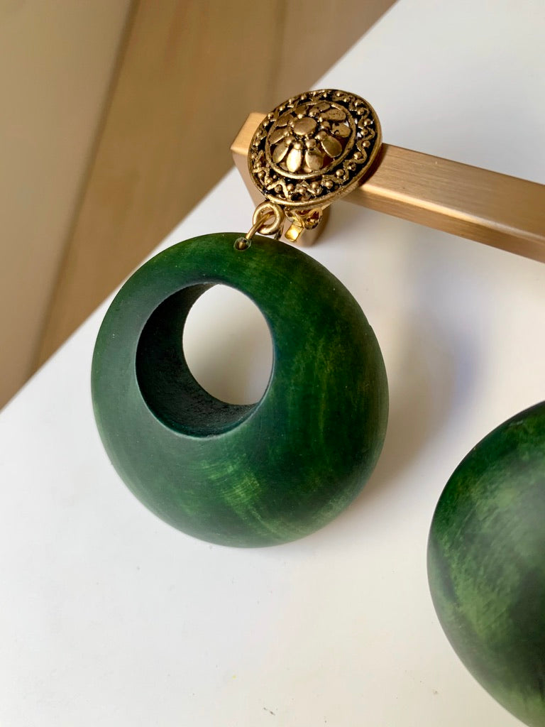 Wood Drop Hoop Clip on Earrings