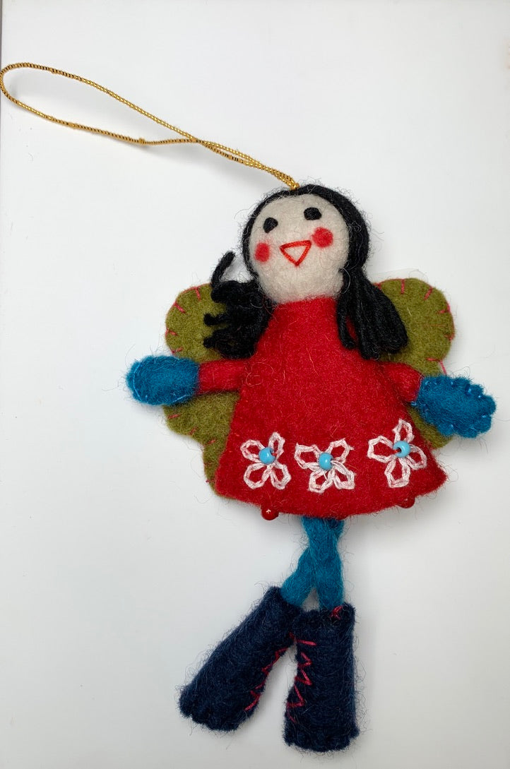 Felt Winter Fairy in a Red Dress