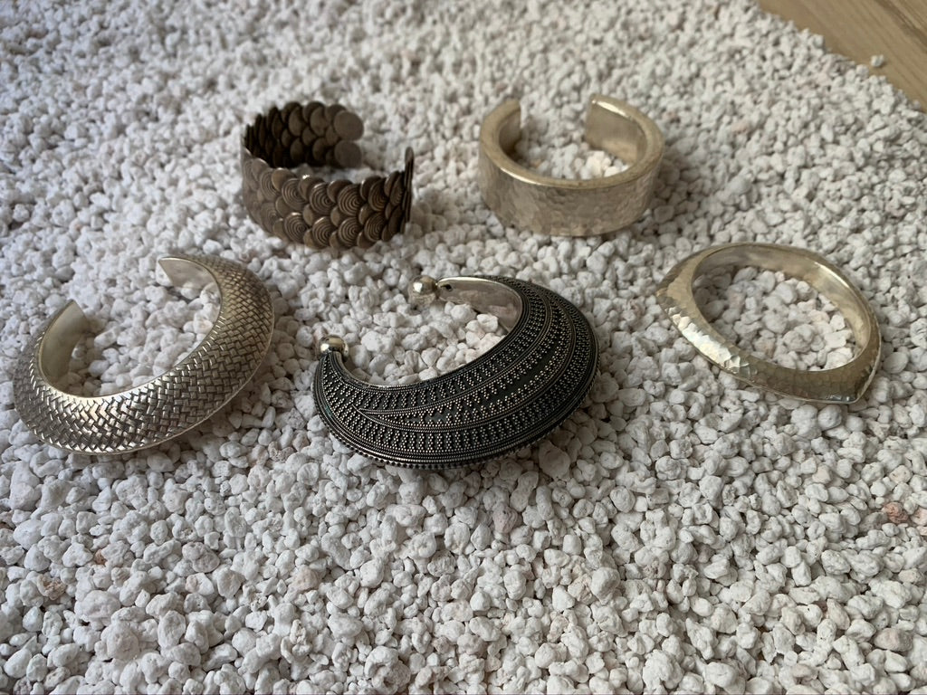 Hammered Silver Tri Bangle Bracelet