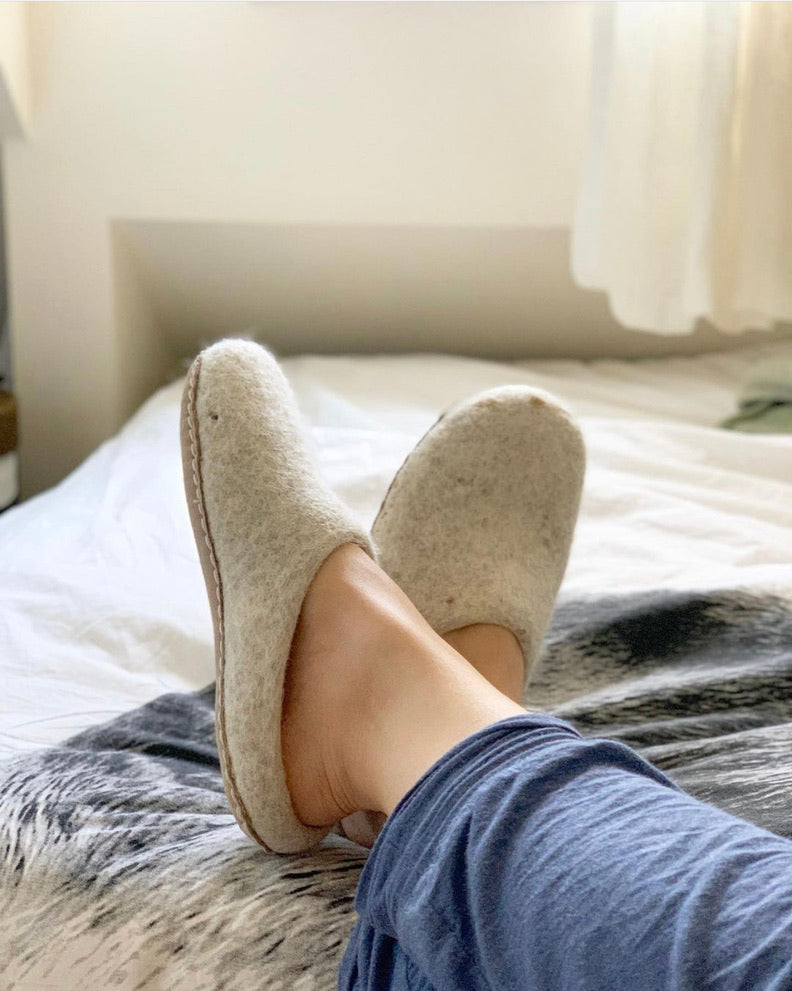Felted Wool Slippers - White