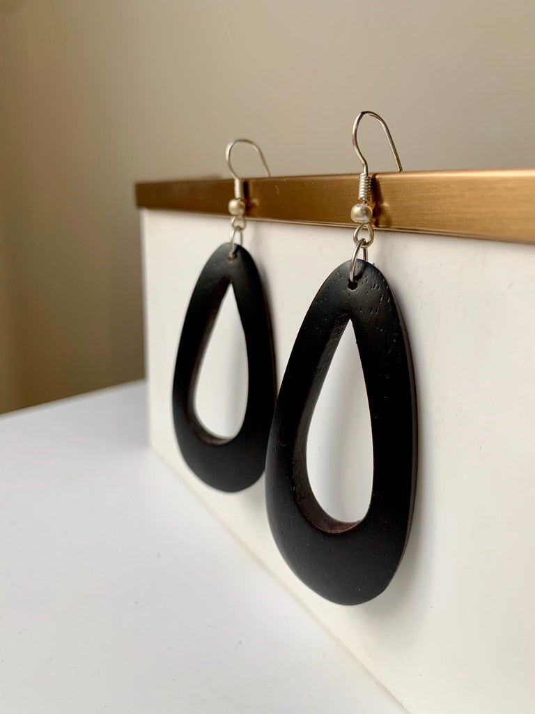 Teardrop Wood Hoop Earring