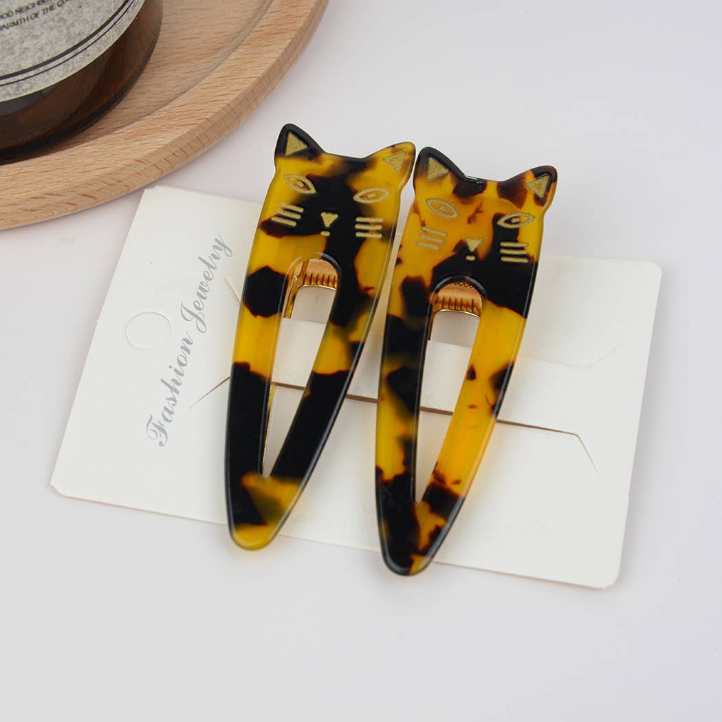 Cat Acetate Hair Clips Set Of 2, Eco-Friendly: Coffee Tortoiseshell