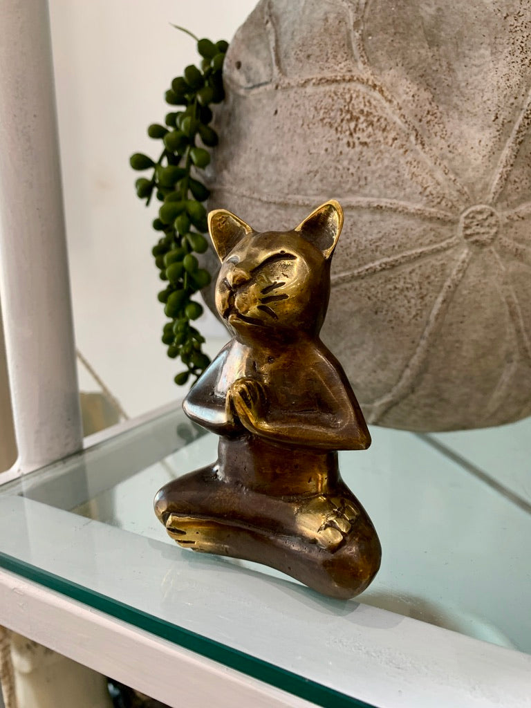 Brass Zen Mediation Cat