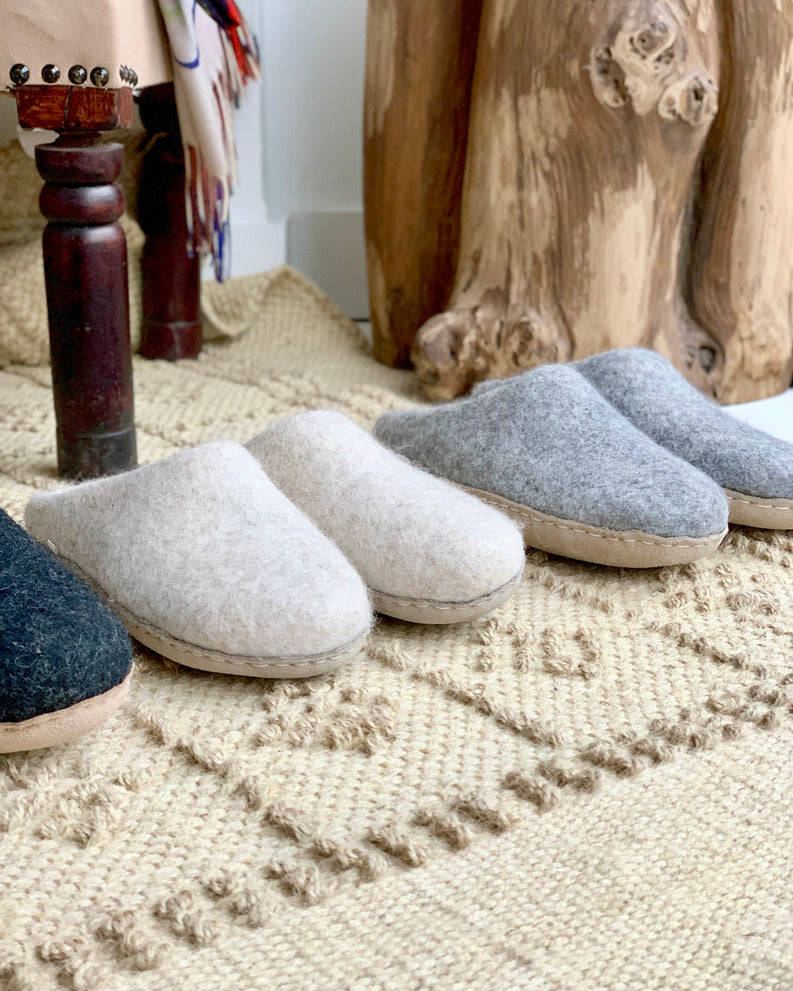 Felted Wool Slippers - Gray