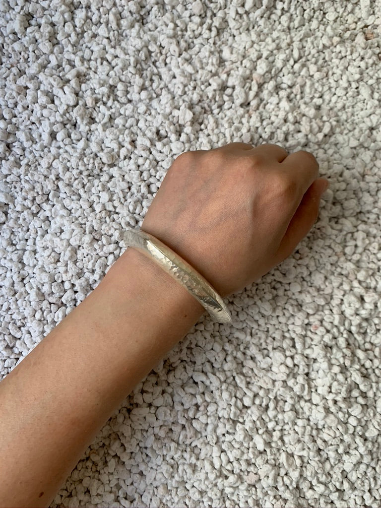 Hammered Silver Tri Bangle Bracelet