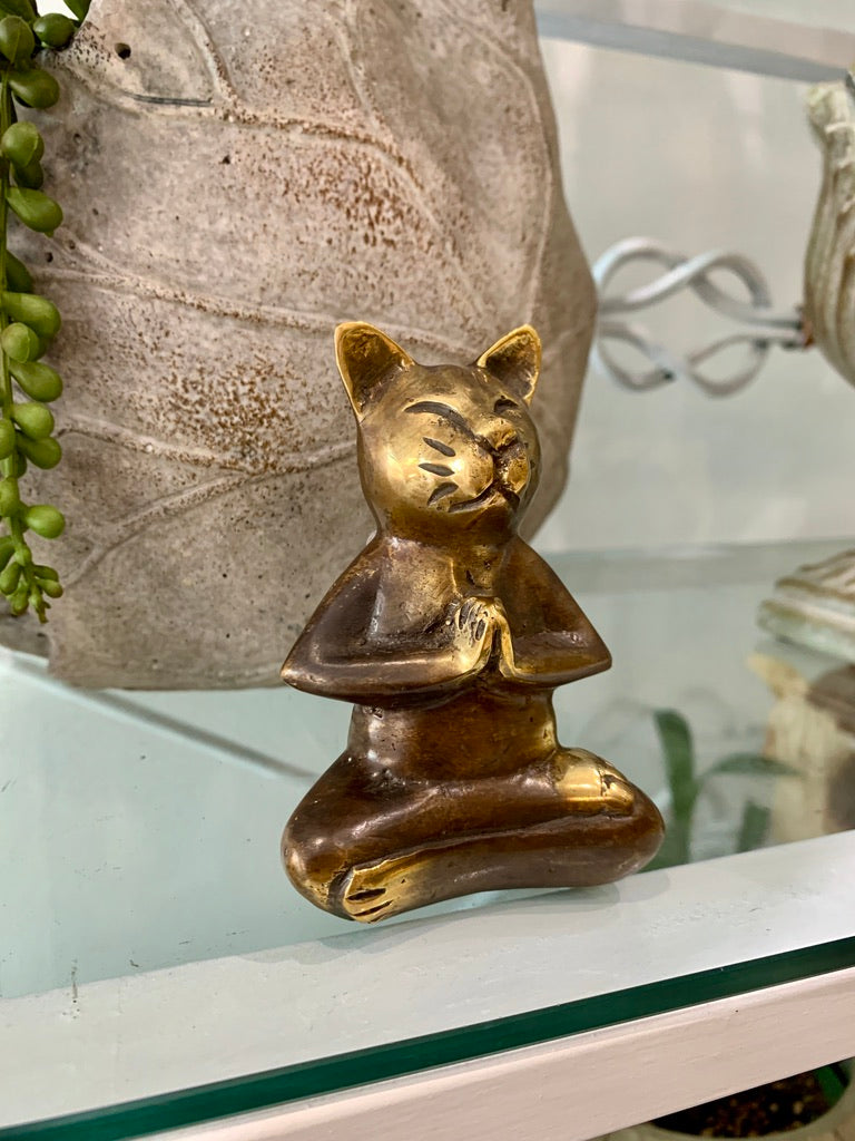Brass Zen Mediation Cat