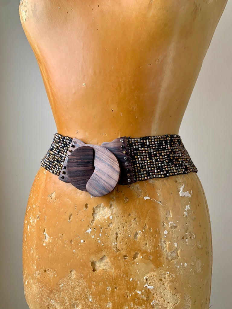 Wooden Buckle Beaded Belt