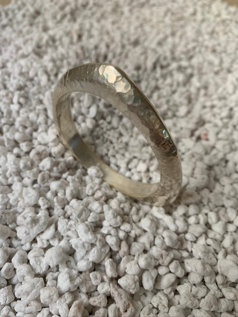 Hammered Silver Tri Bangle Bracelet