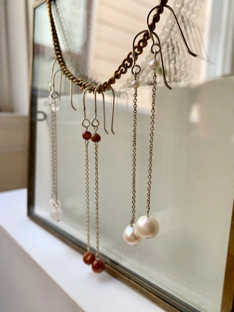 2 Stone Long Drop Earrings