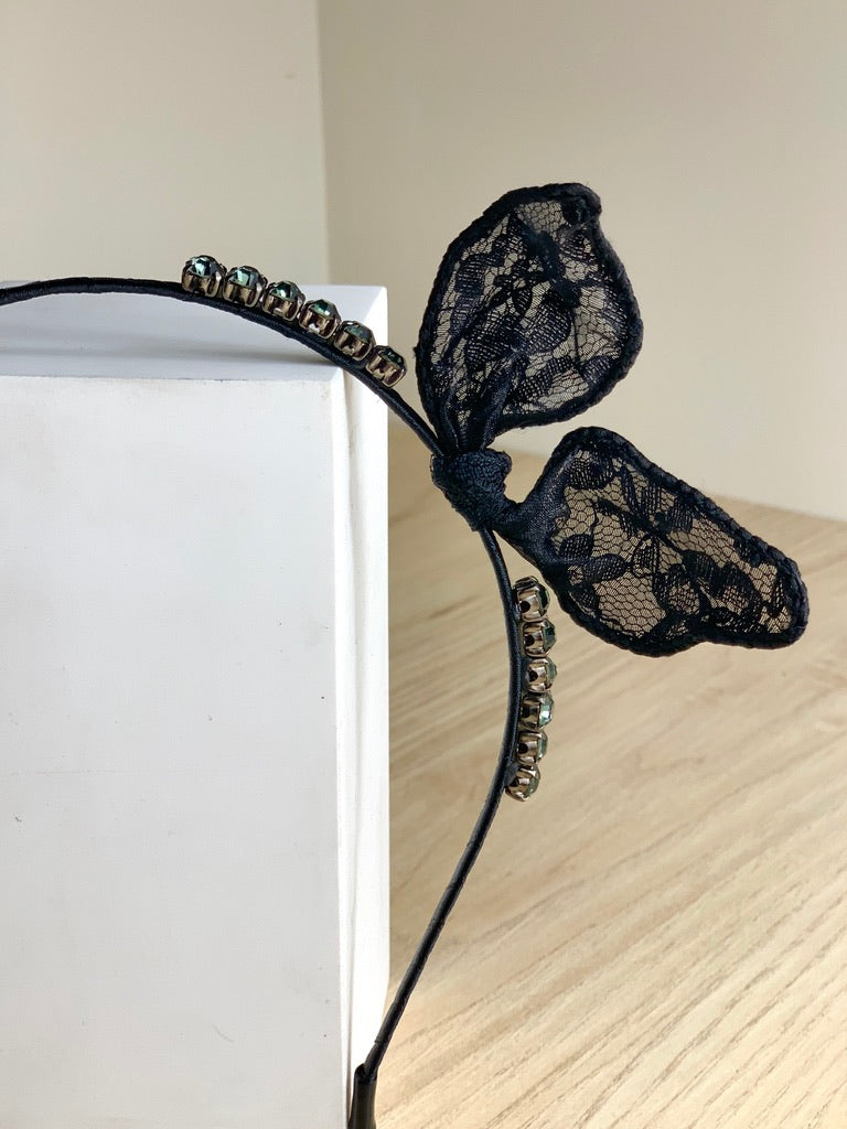 Side Lace Bow Crystal Headband