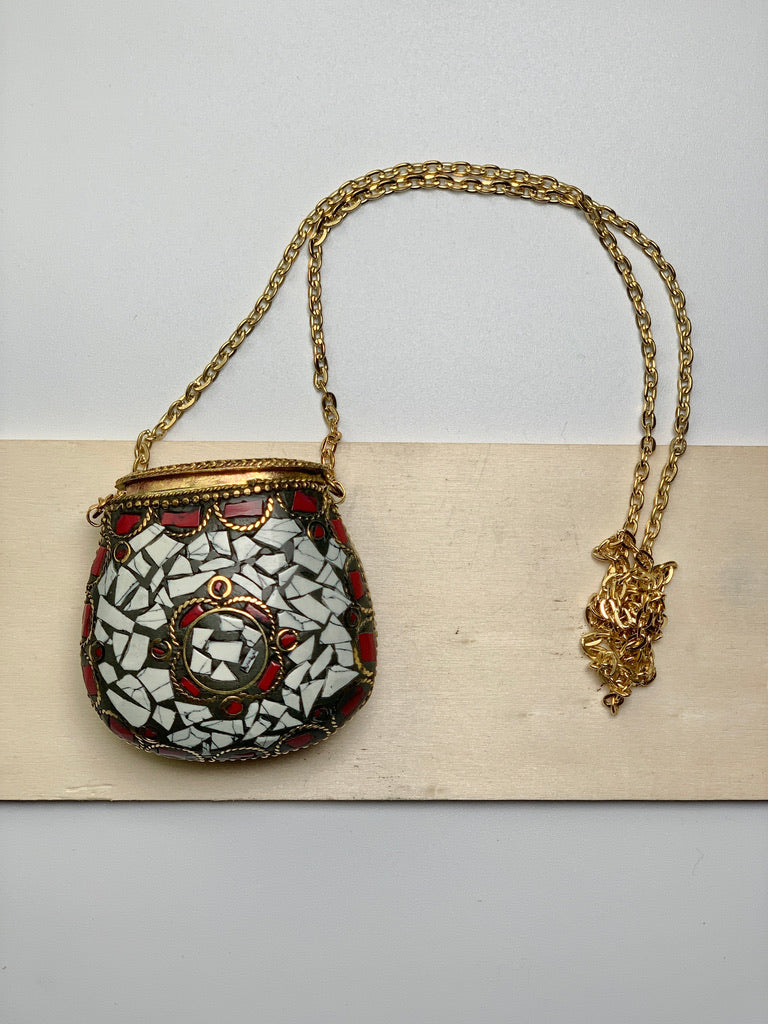 Mosaic Keepers Pouch Necklace - White