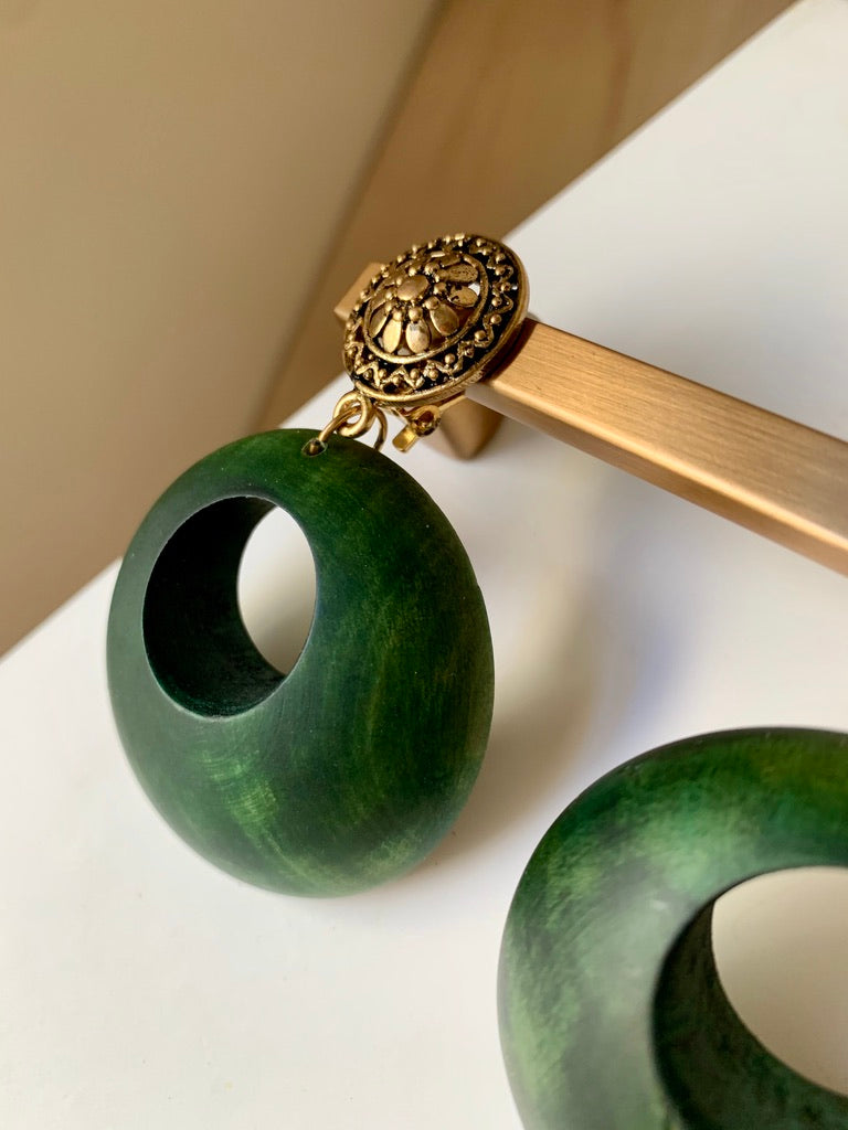 Wood Drop Hoop Clip on Earrings