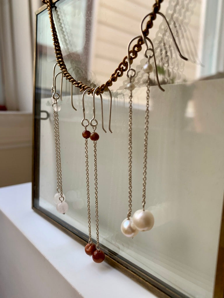 2 Stone Long Drop Earrings