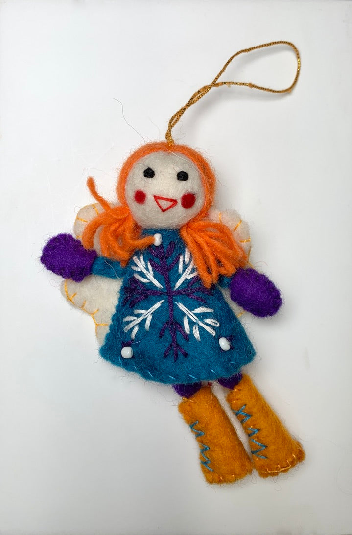 Felt Winter Fairy in a Blue Dress