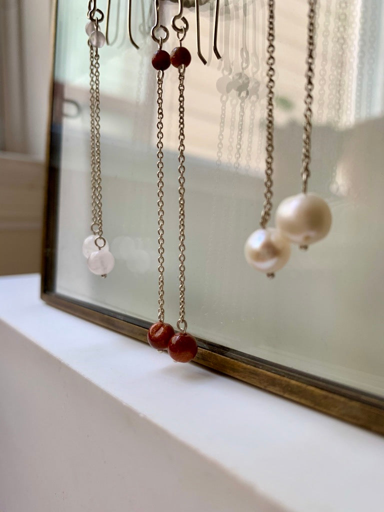 2 Stone Long Drop Earrings