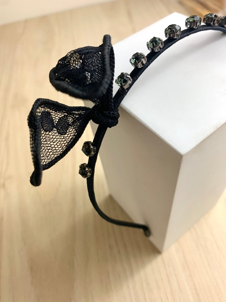 Double Lace Bow Crystal Headband