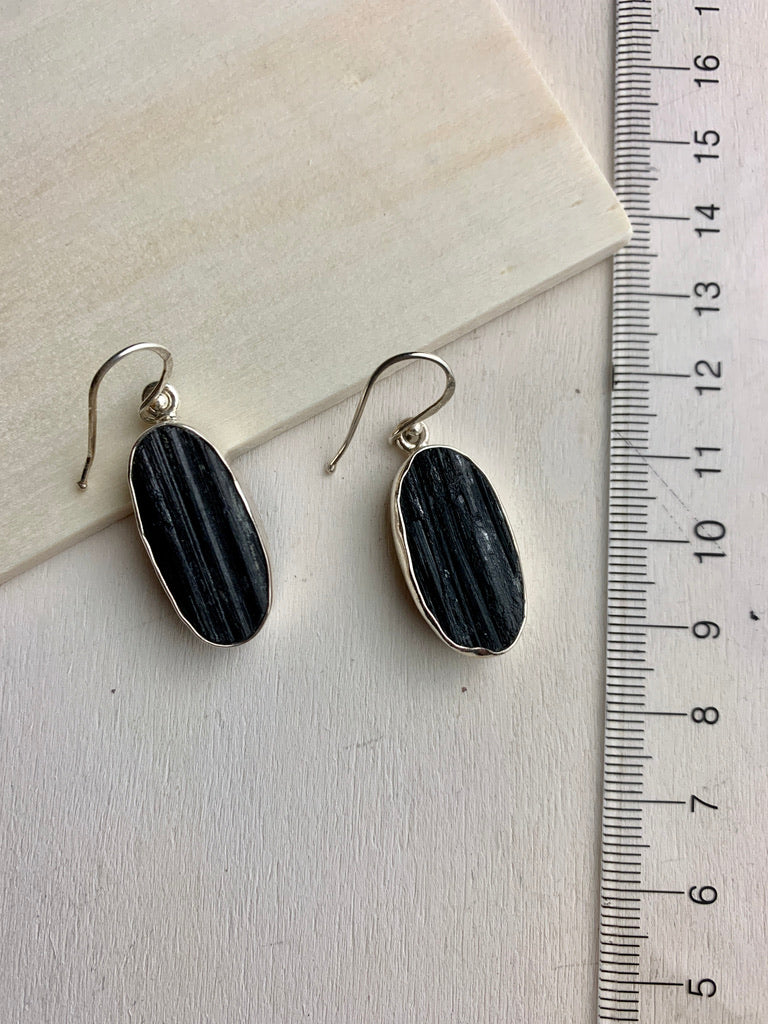 Long Oval Earrings- Black Tourmaline