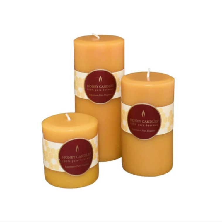 Natural Round Pillar Beeswax Candles 3"