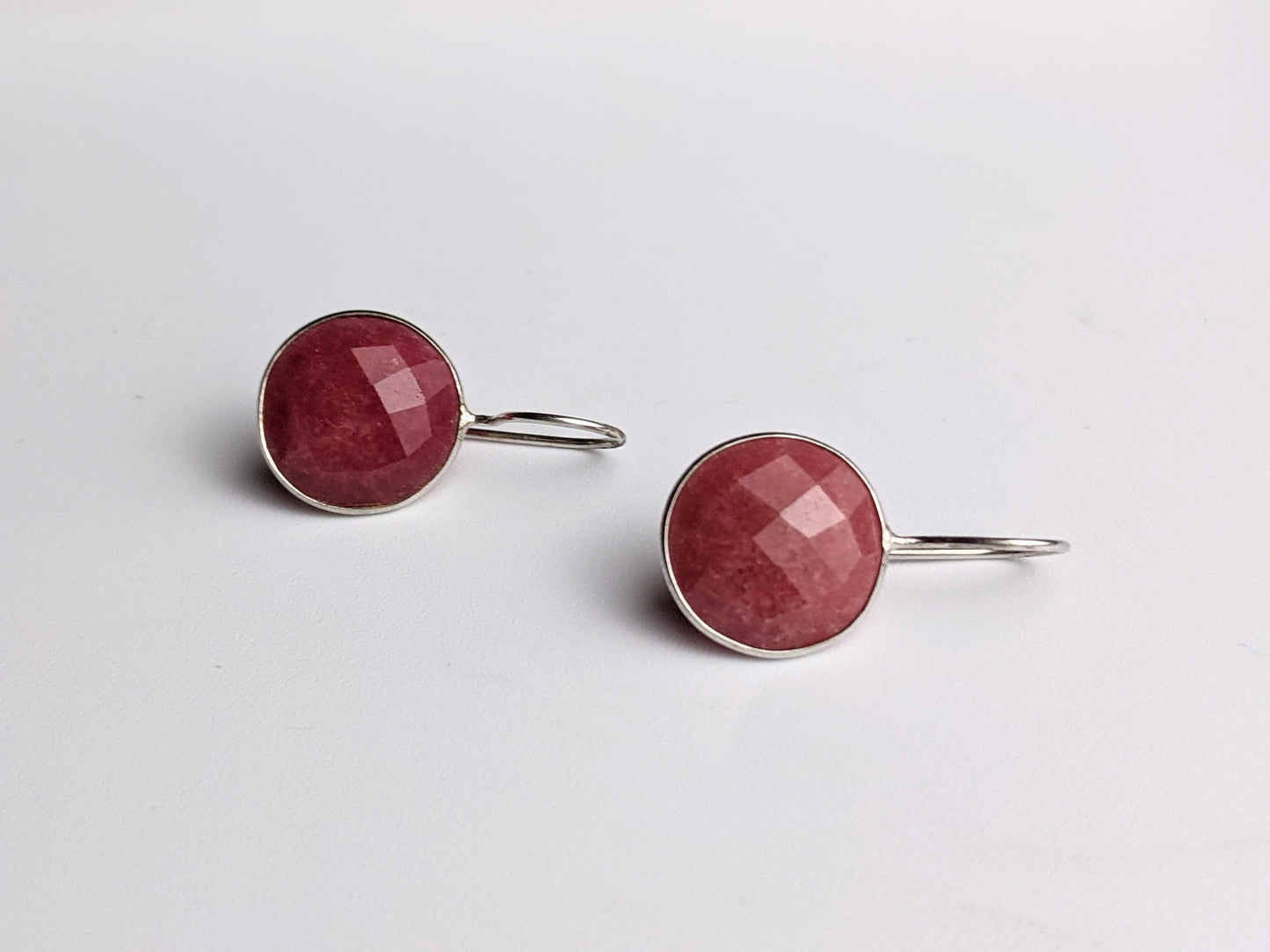 Round Faceted Ruby Earrings