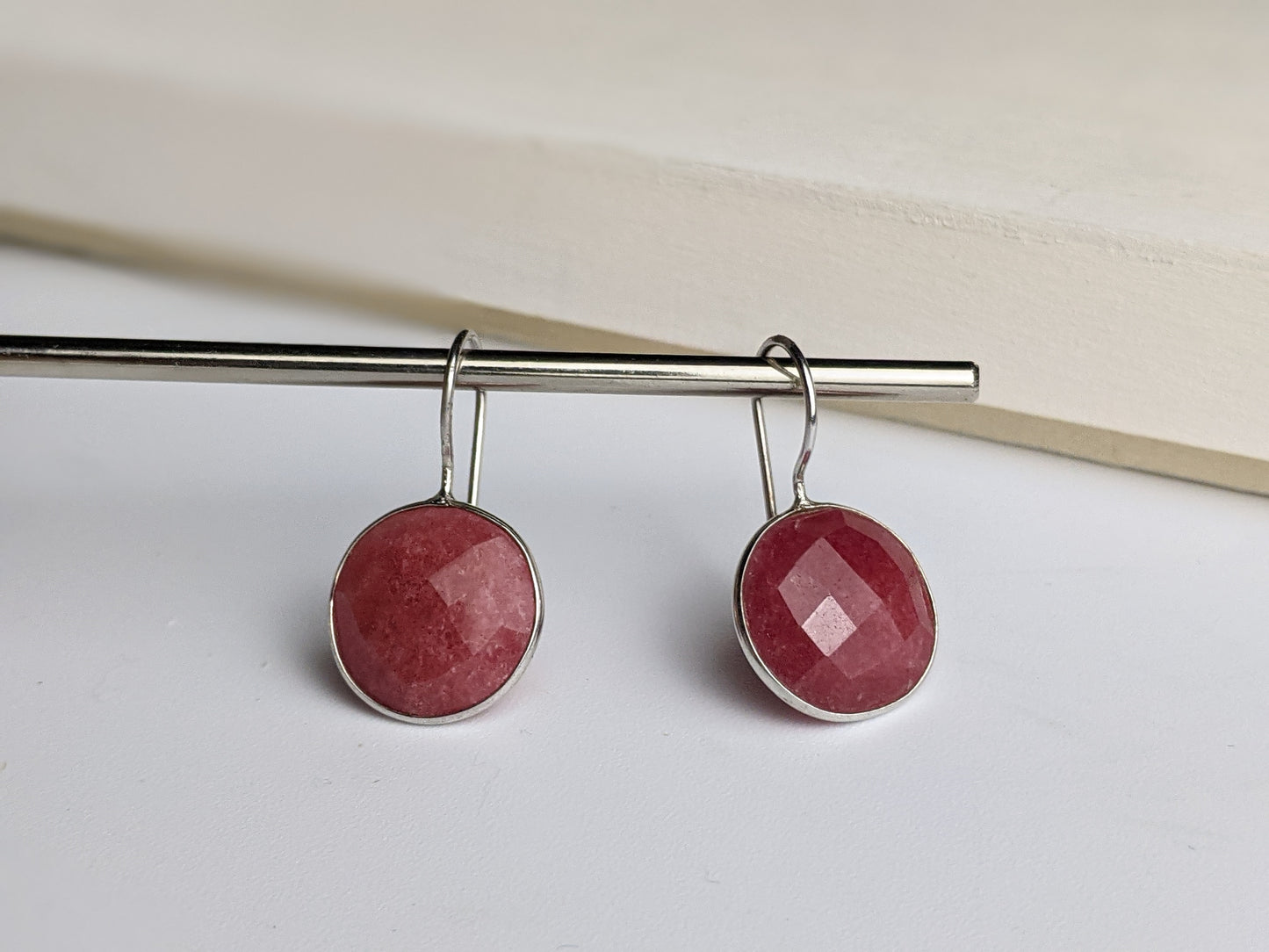 Round Faceted Ruby Earrings