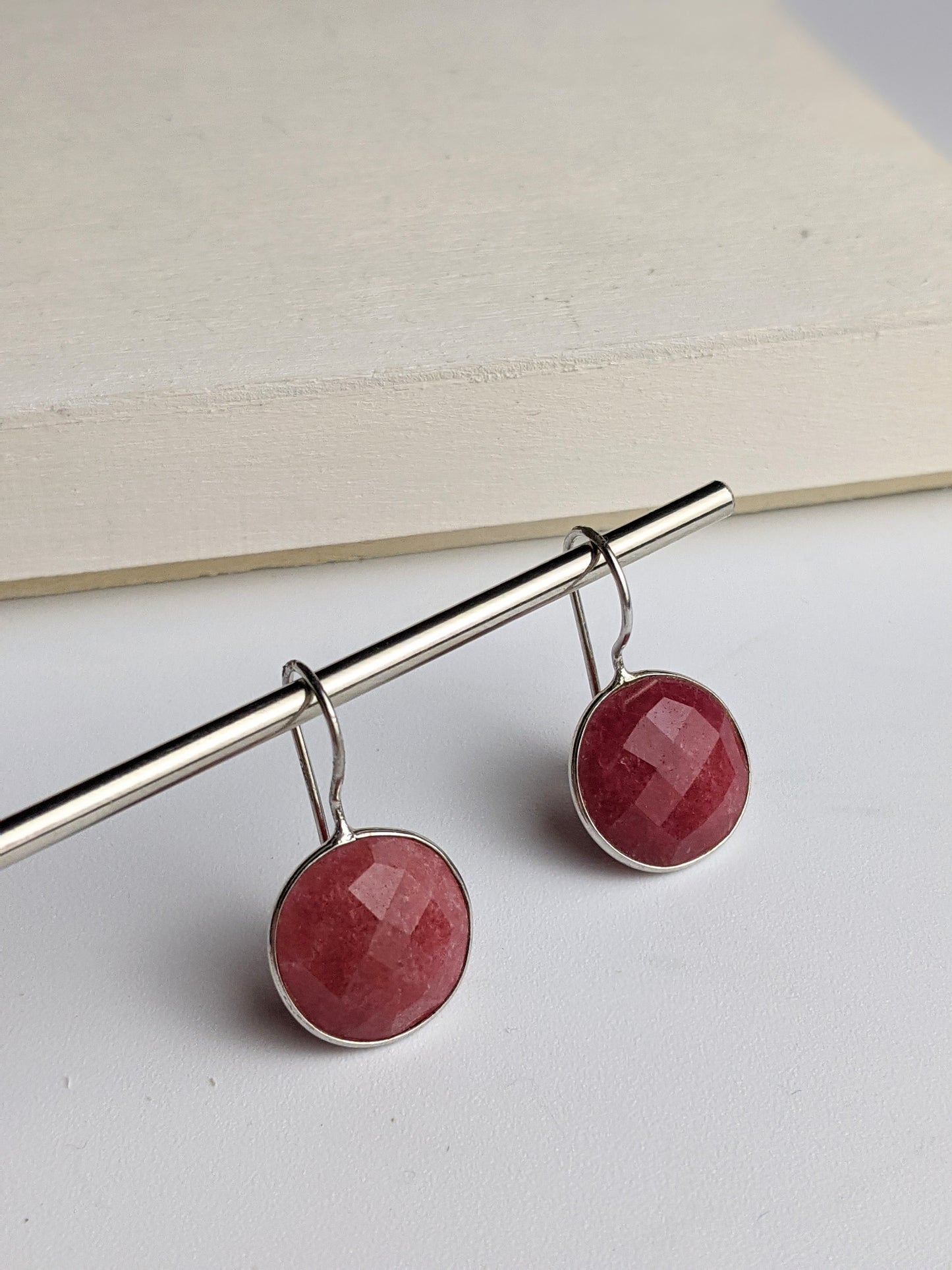 Round Faceted Ruby Earrings