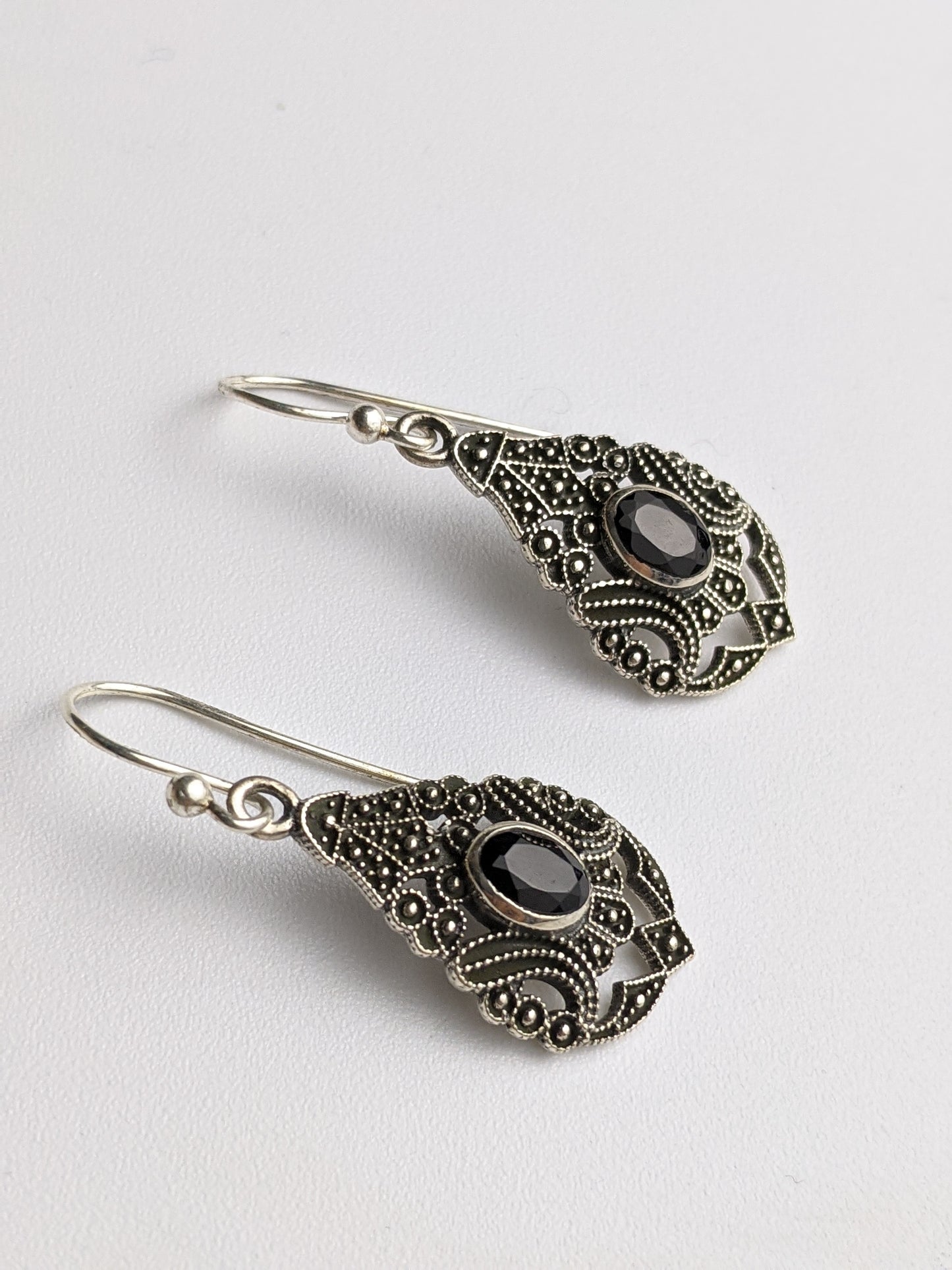 Teardrop Filigree Onyx Earrings