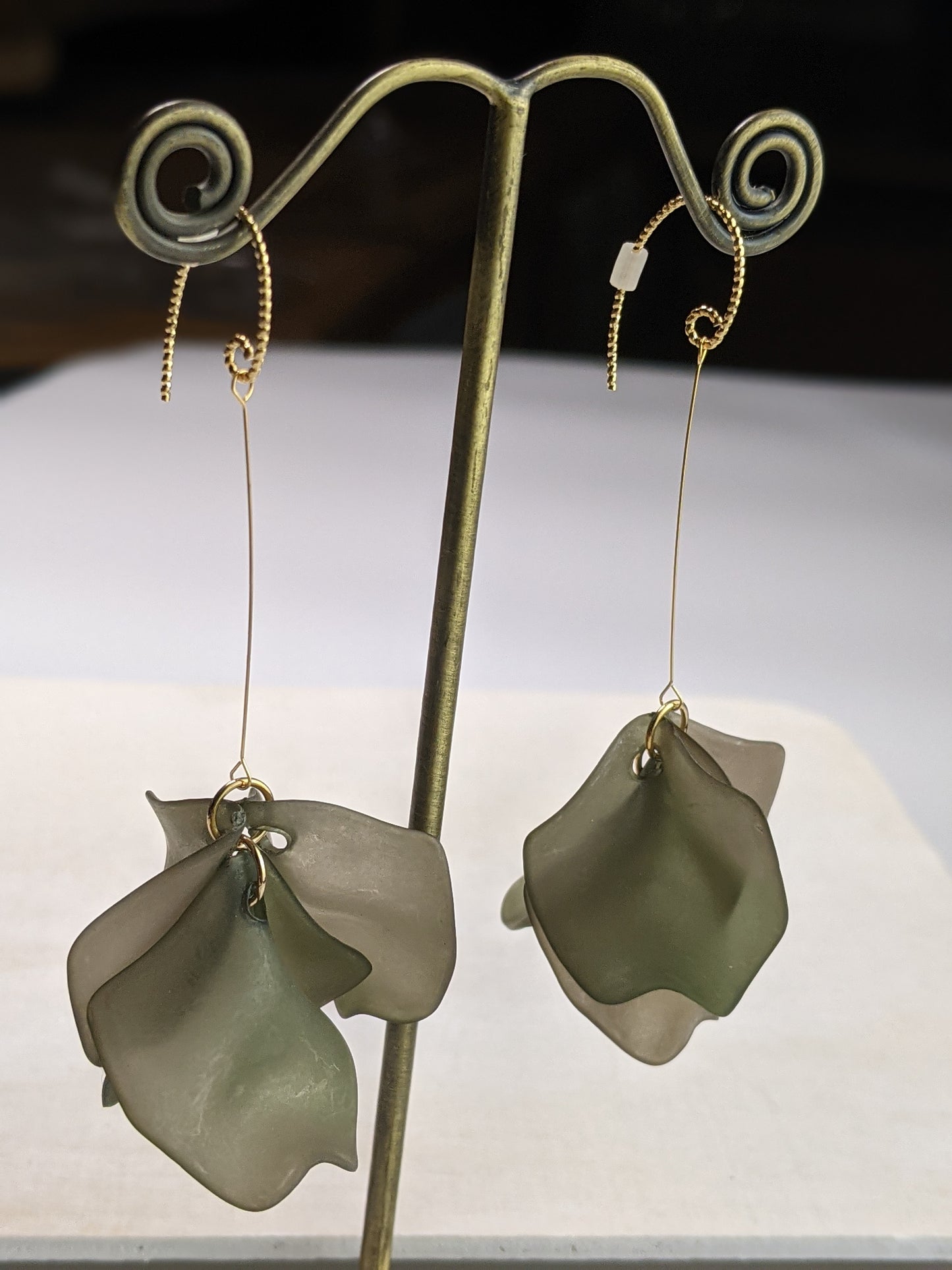Flower Petal Drop Earring- Green
