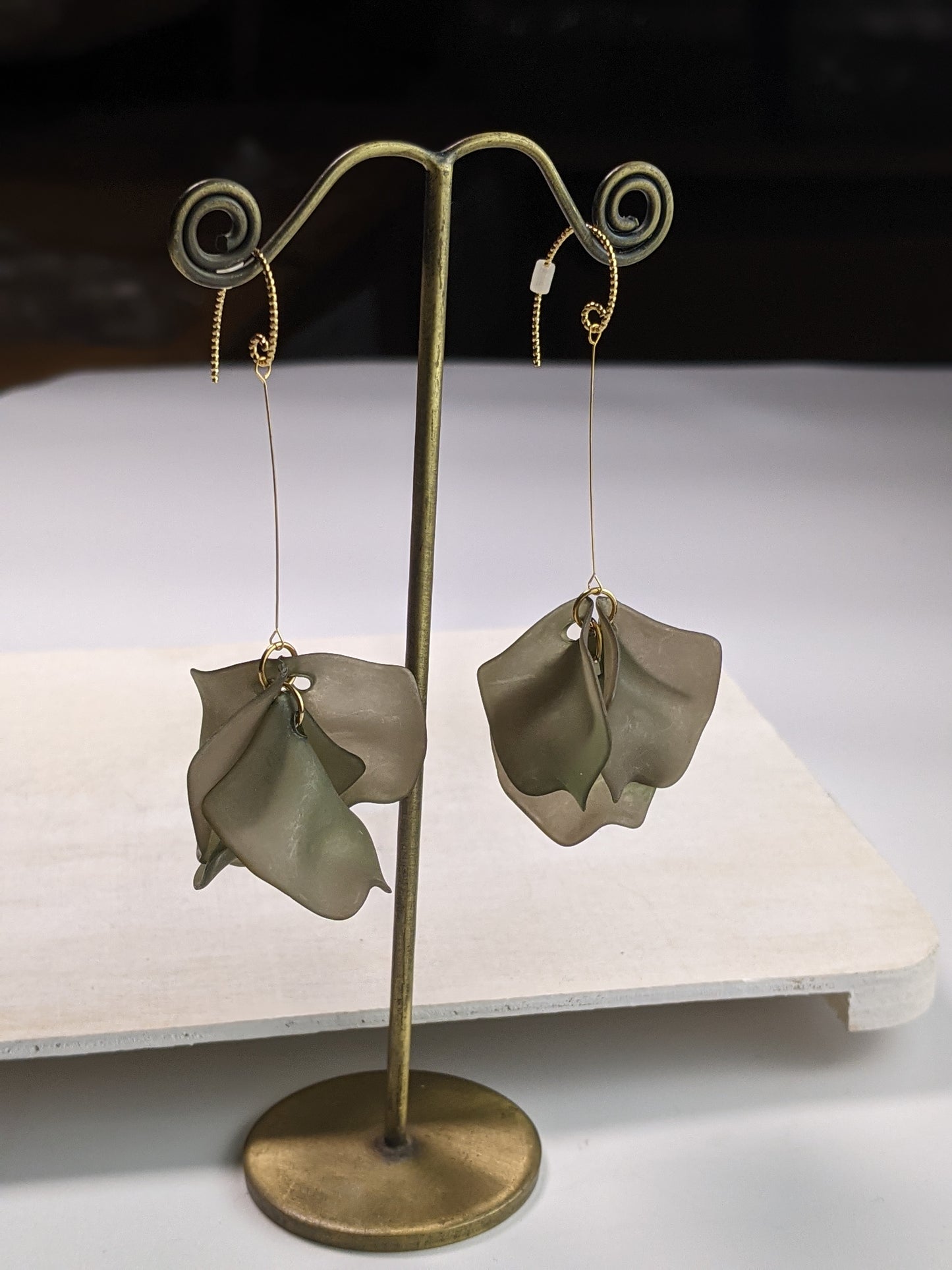 Flower Petal Drop Earring- Green