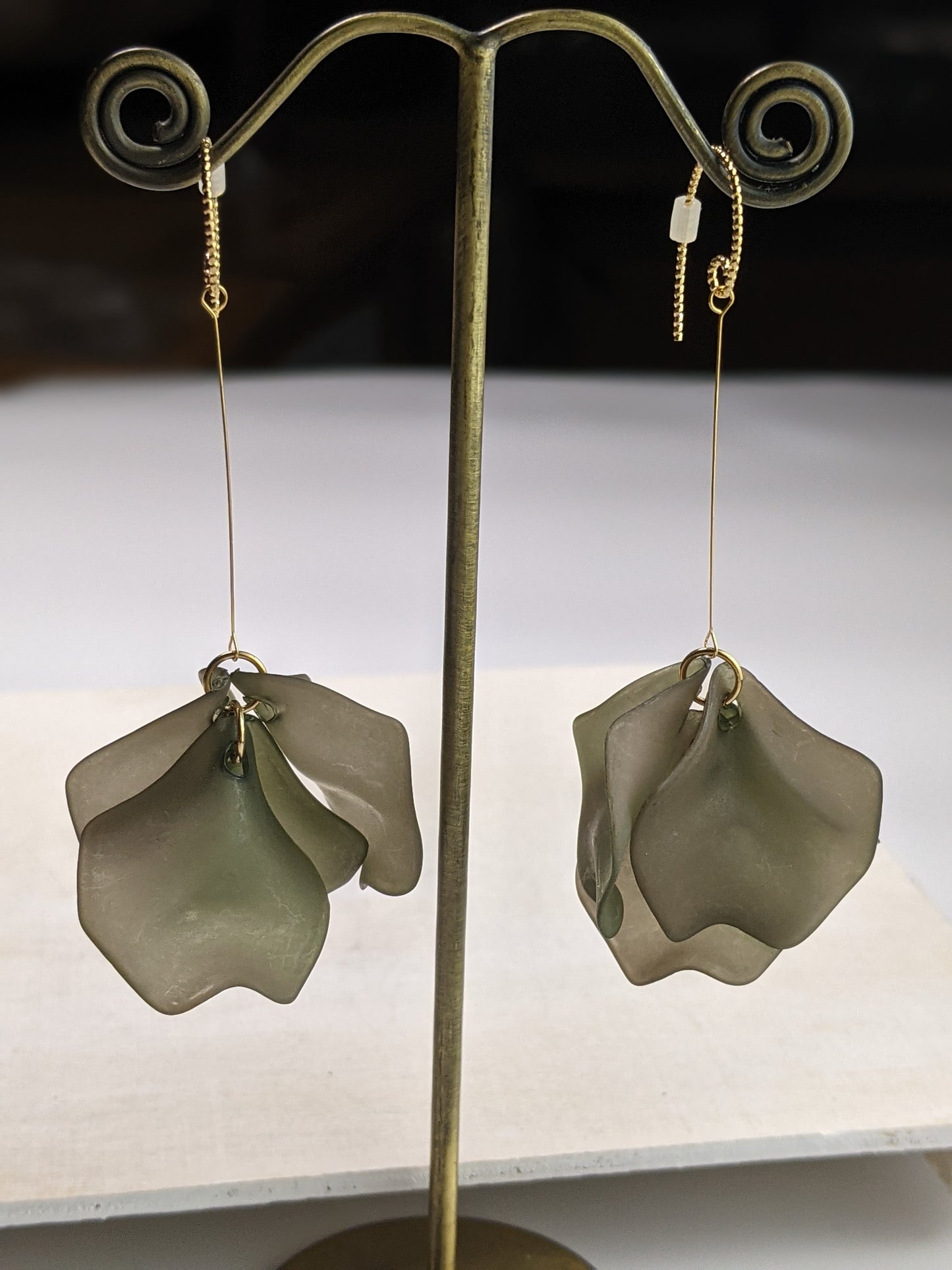 Flower Petal Drop Earring- Green