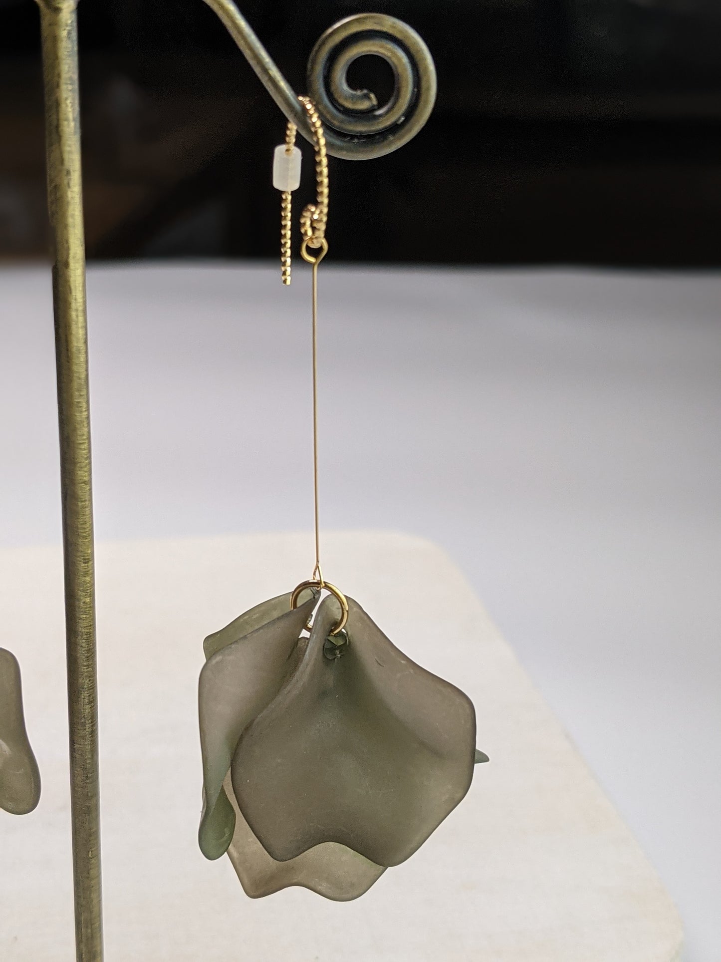 Flower Petal Drop Earring- Green