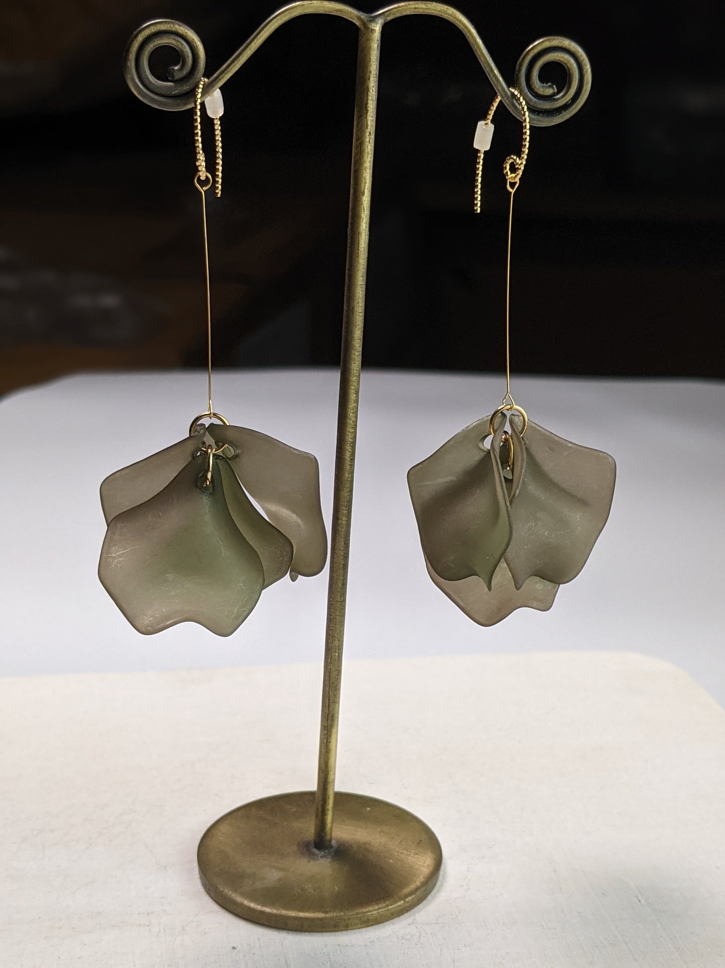 Flower Petal Drop Earring- Green