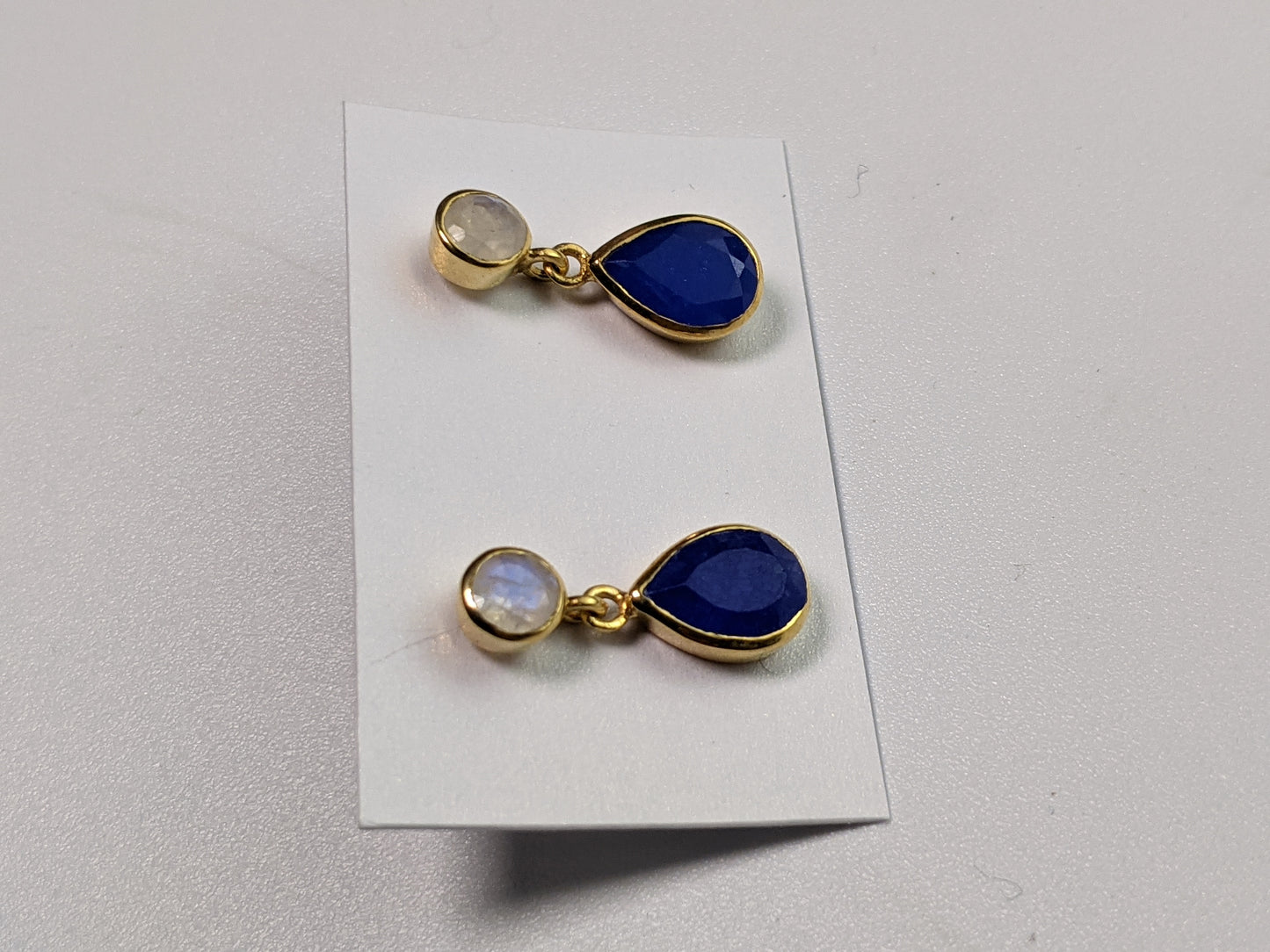 Bonita Earring- Moonstone/ Cobalt Blue Chalcedony