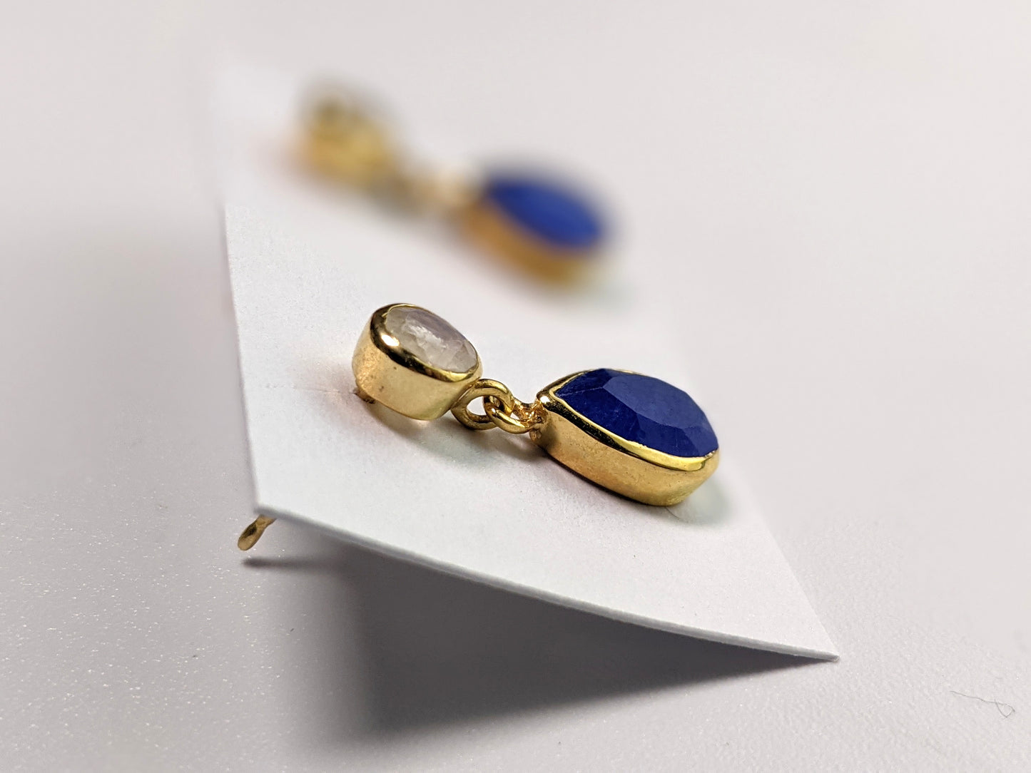 Bonita Earring- Moonstone/ Cobalt Blue Chalcedony