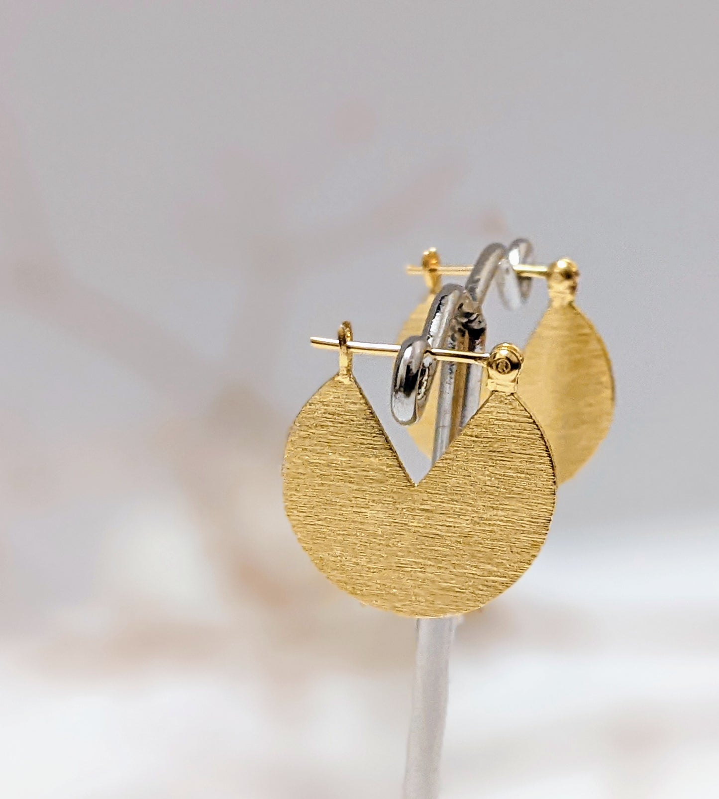 Gold Brushed Round Slice Earrings