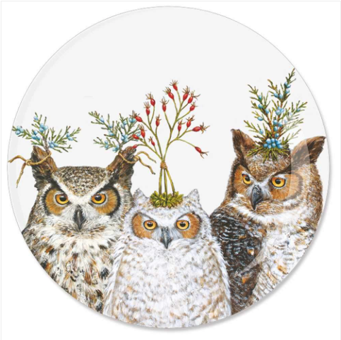 Holiday Hoot Owl 7" Round Appetizer Plate