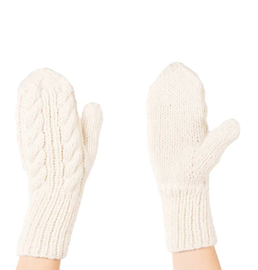 HAND KNIT ALPACA MITTENS IVORY