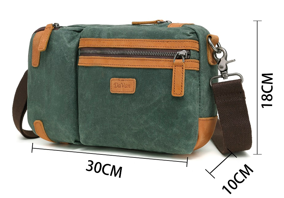 Multifunction Waxed Canvas Sling Bag- Green