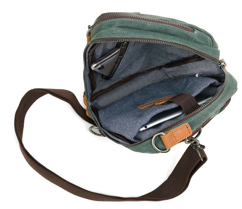 Multifunction Waxed Canvas Sling Bag- Green
