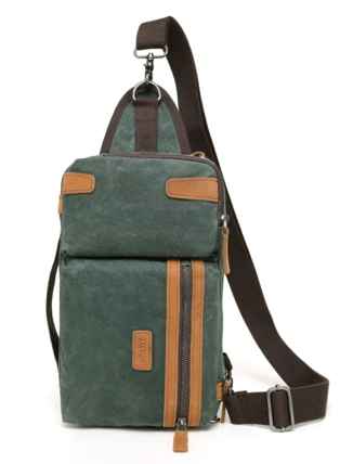 Multifunction Waxed Canvas Sling Bag- Green
