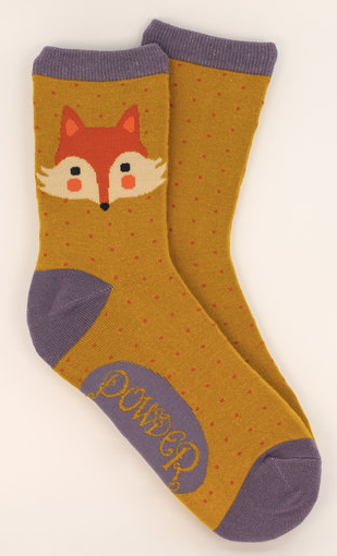 Cheeky Fox Face Ankle Socks - Mustard